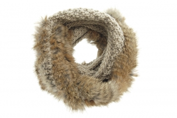 Fular circular fara capete din lana cu blana de iepure - Seeberger