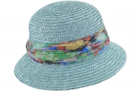 Palarie din paie Wheat braid cloche with colorful fabric trimming - Seeberger
